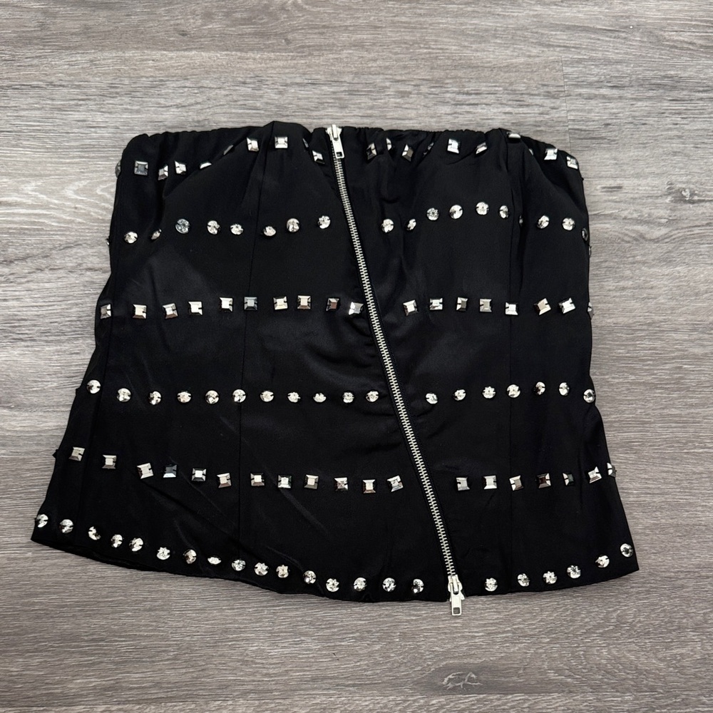 Wet Seal Black Satin Corset Top with Silver Studs